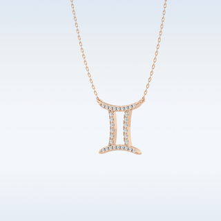 Customized Gemini Shaped Moissanite Necklace – 0.13 CT Round Cut in 14K/18K Gold