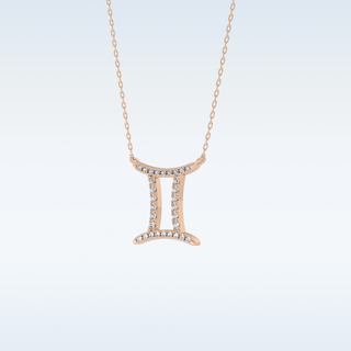 Customized Gemini Shaped Moissanite Necklace – 0.13 CT Round Cut in 14K/18K Gold