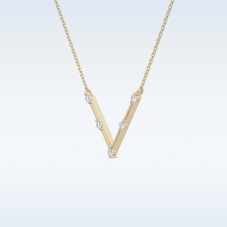 V shaped Moissanite Necklace – 0.08 CT Round Cut in 14K/18K Gold