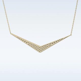 V Elongated Shape Moissanite Necklace – 0.27 CT Round Cut in 14K/18K Gold