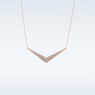 V Elongated Shape Moissanite Necklace – 0.27 CT Round Cut in 14K/18K Gold