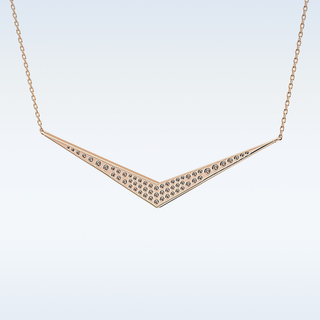 V Elongated Shape Moissanite Necklace – 0.27 CT Round Cut in 14K/18K Gold