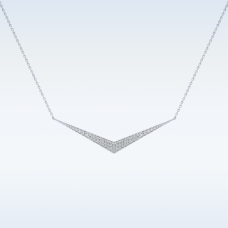 V Elongated Shape Moissanite Necklace – 0.27 CT Round Cut in 14K/18K Gold