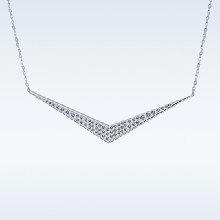 V Elongated Shape Moissanite Necklace – 0.27 CT Round Cut in 14K/18K Gold