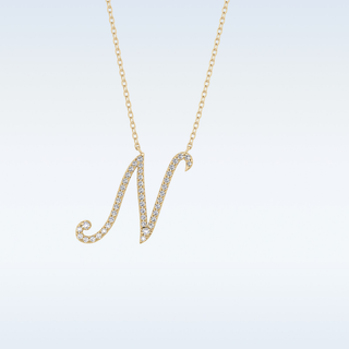Customized M Shaped  Moissanite Necklace – 0.09 CT Round Cut in 14K/18K Gold