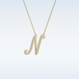 Customized M Shaped  Moissanite Necklace – 0.09 CT Round Cut in 14K/18K Gold