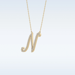 Customized M Shaped  Moissanite Necklace – 0.09 CT Round Cut in 14K/18K Gold