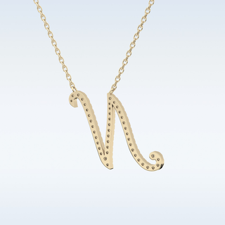 Customized M Shaped  Moissanite Necklace – 0.09 CT Round Cut in 14K/18K Gold