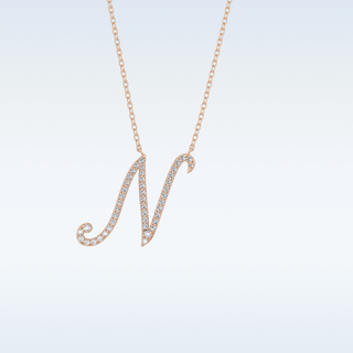 Customized M Shaped  Moissanite Necklace – 0.09 CT Round Cut in 14K/18K Gold