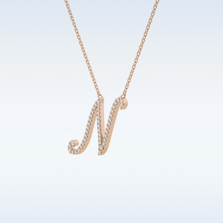 Customized M Shaped  Moissanite Necklace – 0.09 CT Round Cut in 14K/18K Gold