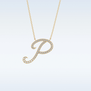 Customized P Shaped  Moissanite Necklace – 0.13 CT Round Cut in 14K/18K Gold