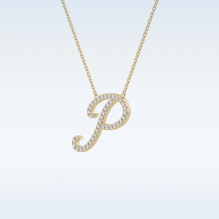 Customized P Shaped  Moissanite Necklace – 0.13 CT Round Cut in 14K/18K Gold