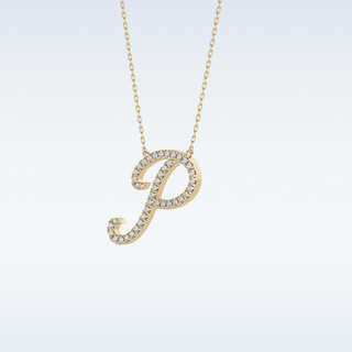 Customized P Shaped  Moissanite Necklace – 0.13 CT Round Cut in 14K/18K Gold