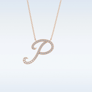 Customized P Shaped  Moissanite Necklace – 0.13 CT Round Cut in 14K/18K Gold