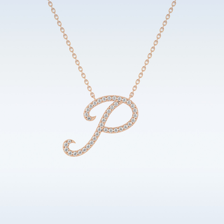 Customized P Shaped  Moissanite Necklace – 0.13 CT Round Cut in 14K/18K Gold