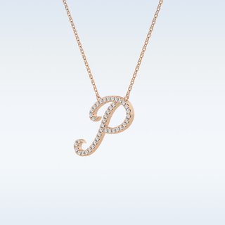 Customized P Shaped  Moissanite Necklace – 0.13 CT Round Cut in 14K/18K Gold
