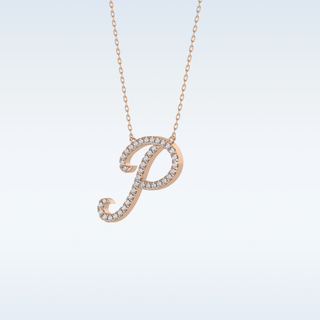 Customized P Shaped  Moissanite Necklace – 0.13 CT Round Cut in 14K/18K Gold