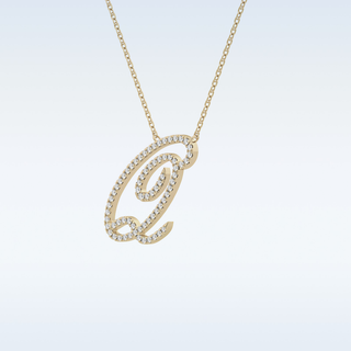 Customized Q Shaped Moissanite Necklace – 0.18 CT Round Cut in 14K/18K Gold