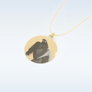 Image Engraved Round Shaped Pendant in Solid Gold or Silver 10