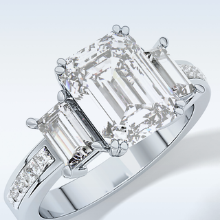 Elegant 2.65 CT Three Stones Engagement Ring Featuring Emerald Moissanite