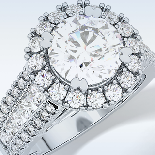 2.22 CT Halo & Pave Engagement Ring Featuring Round Moissanite