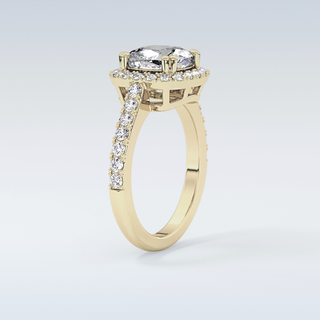 2.37 CT Halo & Pave Engagement Ring Featuring Cushion Moissanite