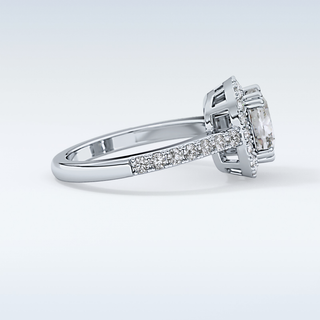 2.37 CT Halo & Pave Engagement Ring Featuring Cushion Moissanite