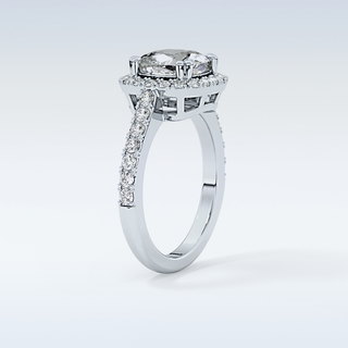 2.37 CT Halo & Pave Engagement Ring Featuring Cushion Moissanite