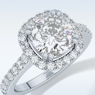 2.37 CT Halo & Pave Engagement Ring Featuring Cushion Moissanite