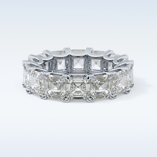 Beautiful Full Eternity Wedding Band with 10.21 CT Emerald & Square Cut Moissanite