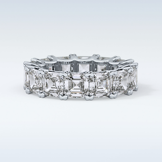 Beautiful Full Eternity Wedding Band with 10.21 CT Emerald & Square Cut Moissanite