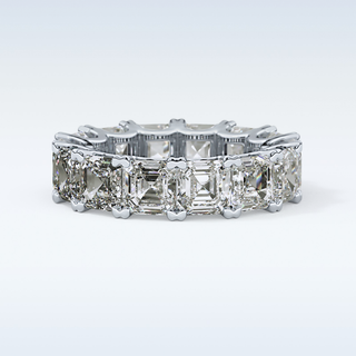 Beautiful Full Eternity Wedding Band with 10.21 CT Emerald & Square Cut Moissanite