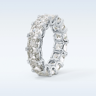 Beautiful Full Eternity Wedding Band with 10.21 CT Emerald & Square Cut Moissanite