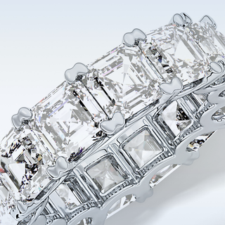 Beautiful Full Eternity Wedding Band with 10.21 CT Emerald & Square Cut Moissanite