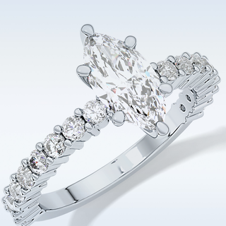 0.82 CT Pave Engagement Ring Featuring Marquise Moissanite