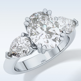 Elegant 2.42 CT Three Stones Engagement Ring Featuring Oval Moissanite