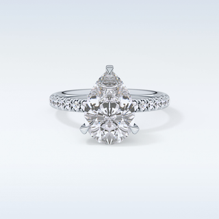 2.84 CT Hidden Halo & Pave Engagement Ring Featuring Pear Moissanite