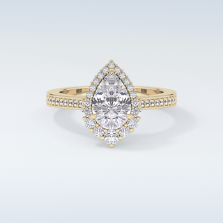 1.2 CT Halo & Pave Engagement Ring Featuring Pear Moissanite