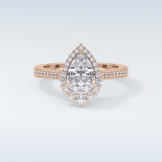 1.2 CT Halo & Pave Engagement Ring Featuring Pear Moissanite