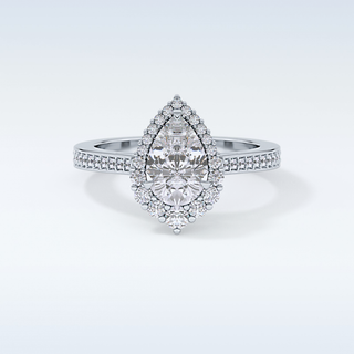 1.2 CT Halo & Pave Engagement Ring Featuring Pear Moissanite