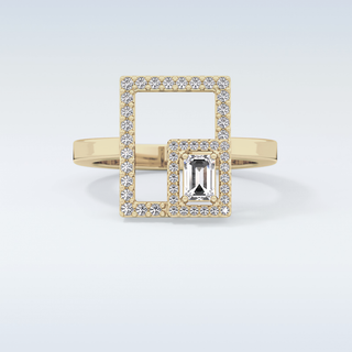 Beautiful Geometrical Style Wedding Band with 0.37 CT Emerald & Round Cut Moissanite