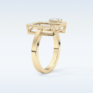 Beautiful Geometrical Style Wedding Band with 0.37 CT Emerald & Round Cut Moissanite