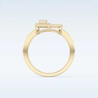 Beautiful Geometrical Style Wedding Band with 0.37 CT Emerald & Round Cut Moissanite
