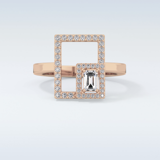 Beautiful Geometrical Style Wedding Band with 0.37 CT Emerald & Round Cut Moissanite