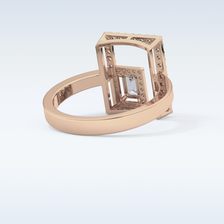 Beautiful Geometrical Style Wedding Band with 0.37 CT Emerald & Round Cut Moissanite