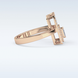 Beautiful Geometrical Style Wedding Band with 0.37 CT Emerald & Round Cut Moissanite
