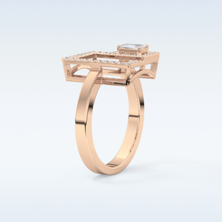 Beautiful Geometrical Style Wedding Band with 0.37 CT Emerald & Round Cut Moissanite