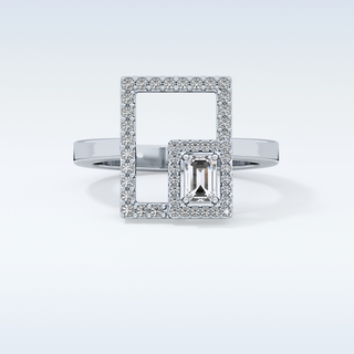 Beautiful Geometrical Style Wedding Band with 0.37 CT Emerald & Round Cut Moissanite