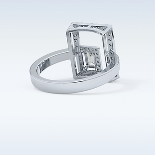 Beautiful Geometrical Style Wedding Band with 0.37 CT Emerald & Round Cut Moissanite