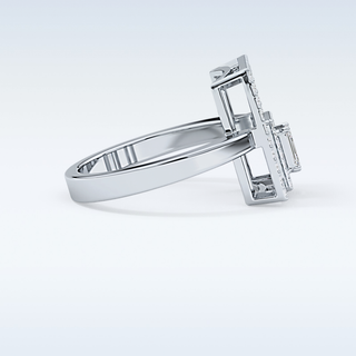 Beautiful Geometrical Style Wedding Band with 0.37 CT Emerald & Round Cut Moissanite